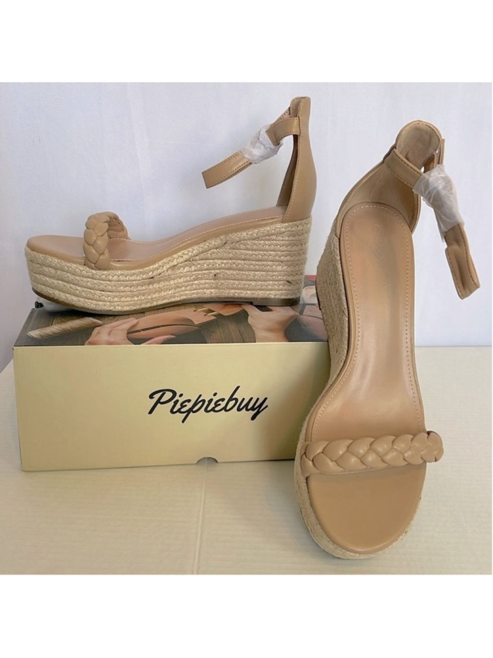 NEW Piepiebuy Wedge Platform Espadrille Sandals Women's Size 9.5 Tan Coastal